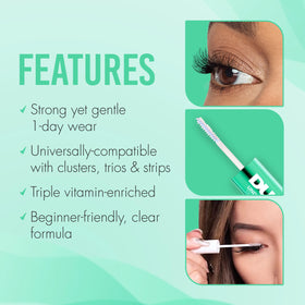 DUO model demonstrating underlash clusters held in place for natural look