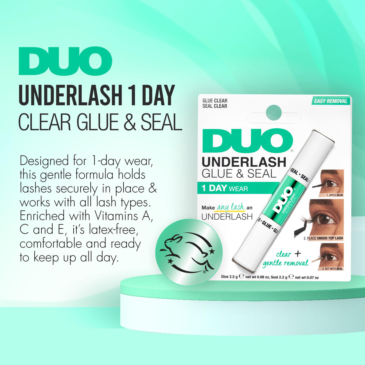 DUO mini spoolie applying adhesive to lash cluster for accurate placement