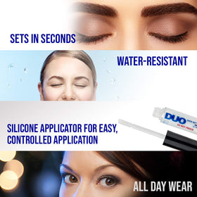 DUO adhesive transitioning from white to clear for invisible lash line finish