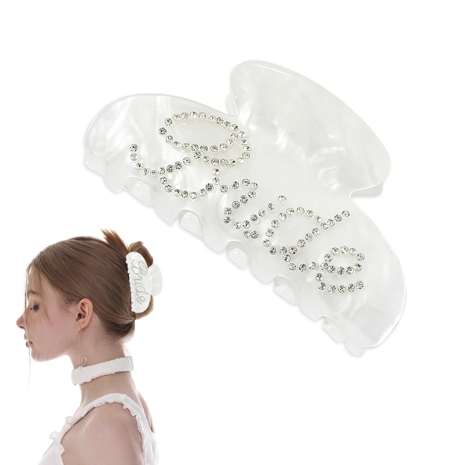 DUOJINSANXI frontal view of white rhinestone bridal clip showcasing elegant shine