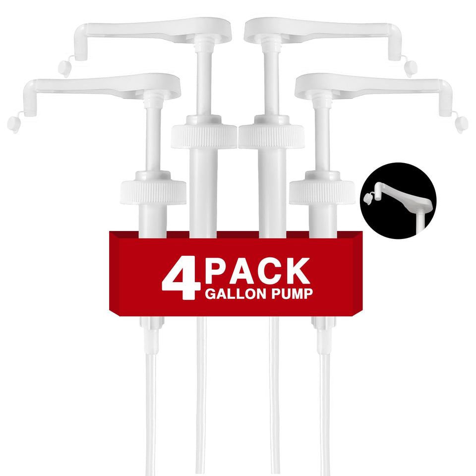 DupakSYS front view of four gallon jug syrup pump dispensers showing value and durability