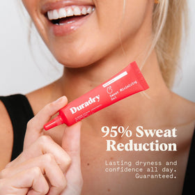 Duradry gel being applied at night to underarm, supports effective sweat reduction