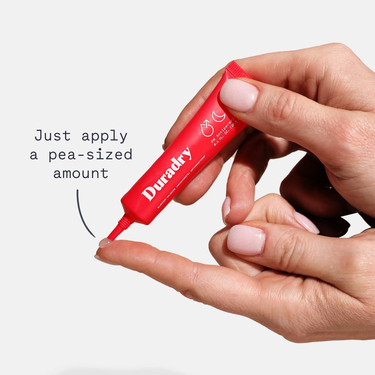 Duradry clear gel texture on fingertip, demonstrates concentrated non-staining formula