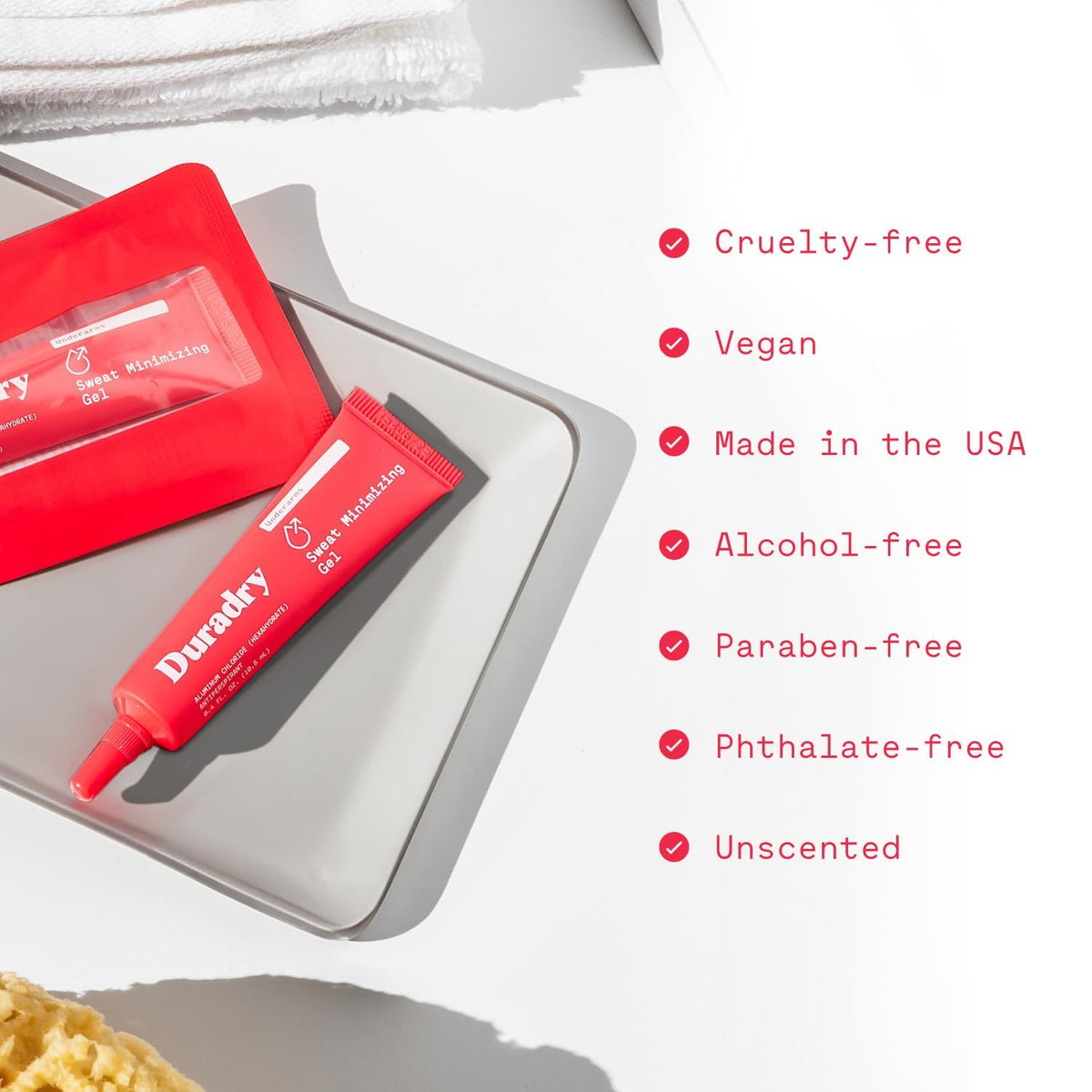 Duradry badge next to product, conveys professional dermatologist endorsement