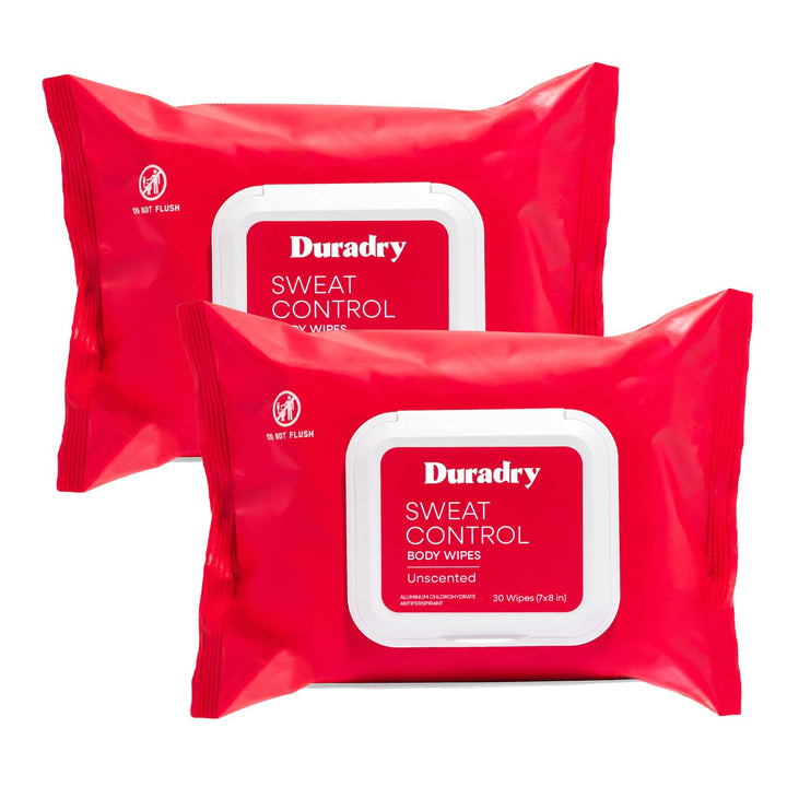 Duradry front packaging showing pack of two wipes and branding for quick use