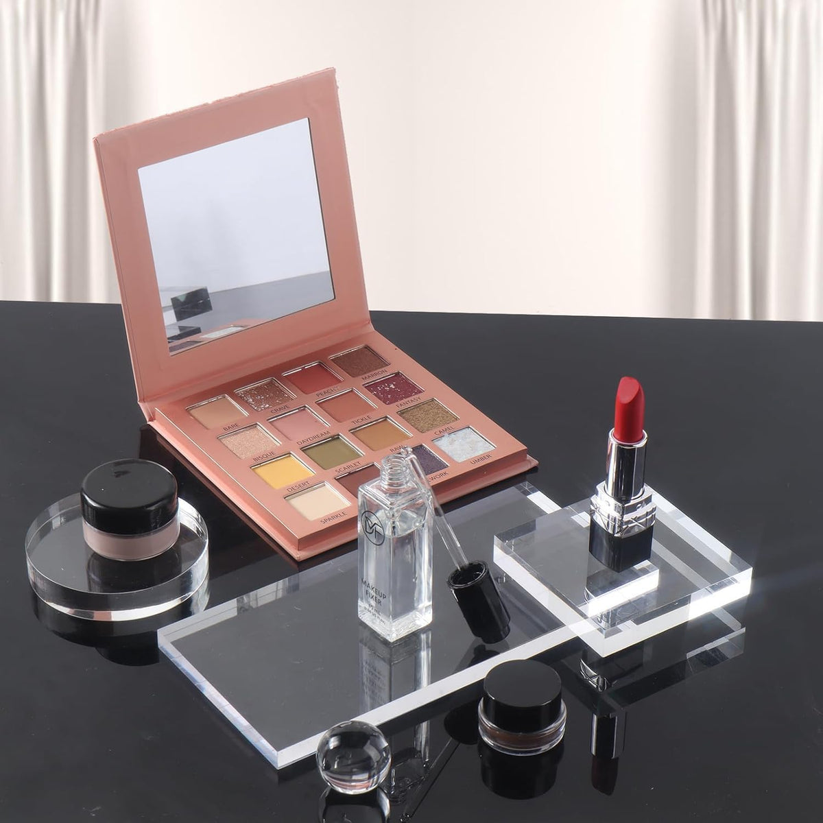 DuralineMakeupFixer in a makeup bag lifestyle scene for on-the-go touch ups