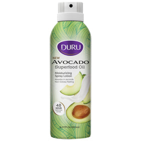 Duru front packaging showing avocado spray bottle and benefits