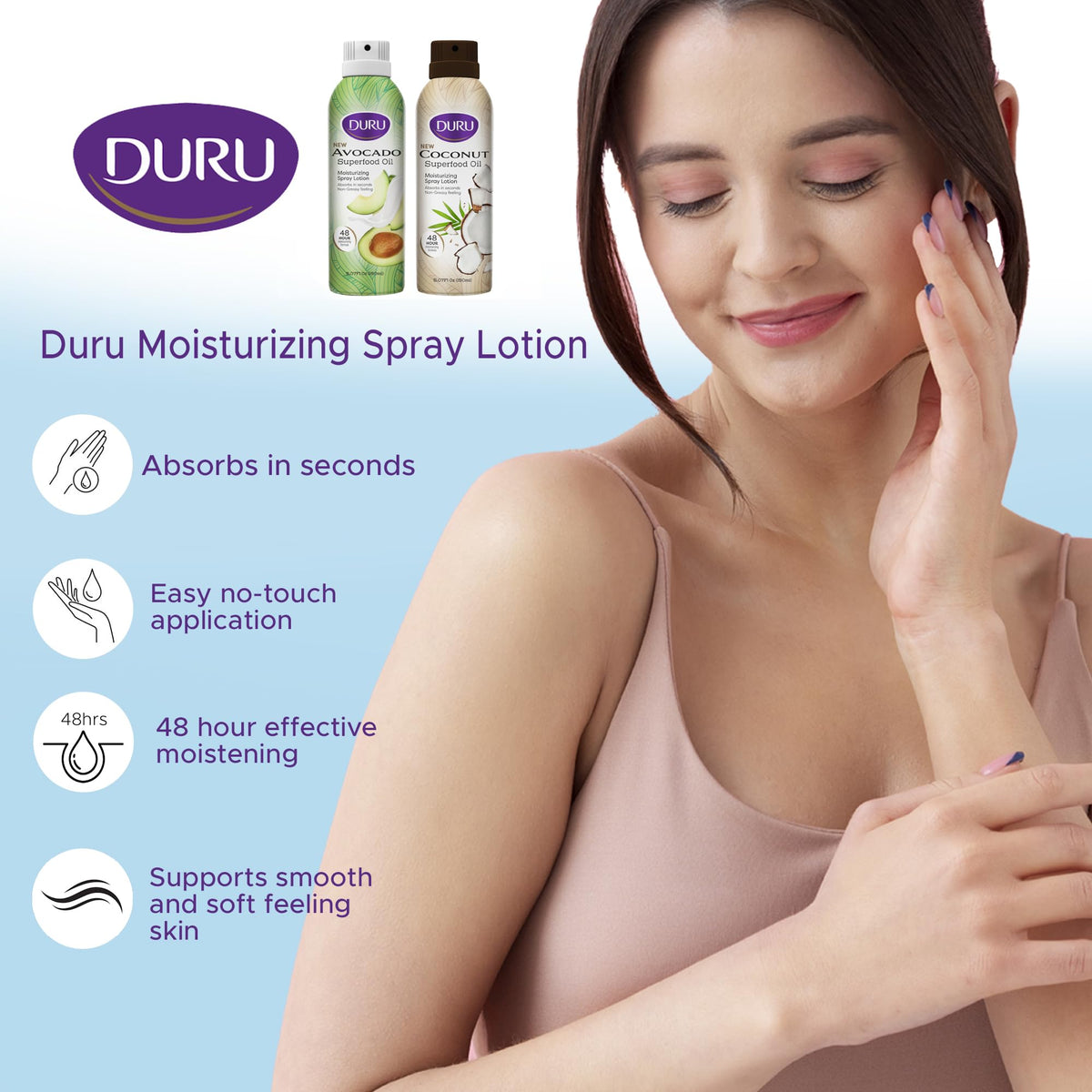 Duru label close-up showing ingredients and 48-hour moisture