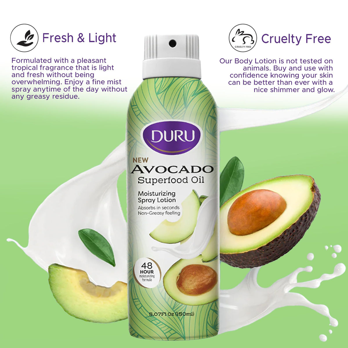 Duru spray in use applying mist to leg for quick hydration