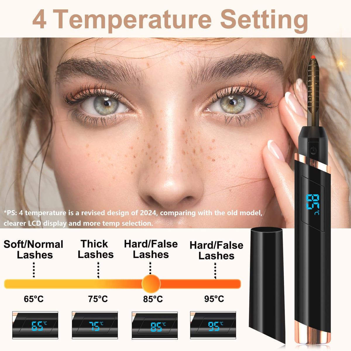 Dust2Oasis curler curved heating head close-up showing precise lash contact benefit
