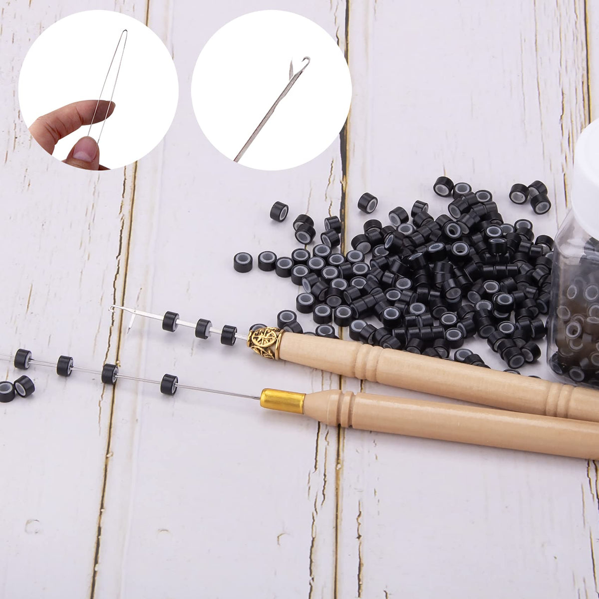 Duufin hook needle and pulling loop detail offering precise threading control