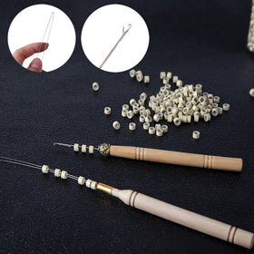 Duufin hook needle with wooden handle for easy hair threading