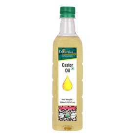 Dwaraka bottle front label showing organic castor oil and size benefits