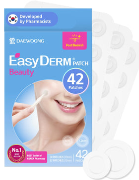 DWEasyDerm front packaging showing patch count and branding, convenient storage benefit