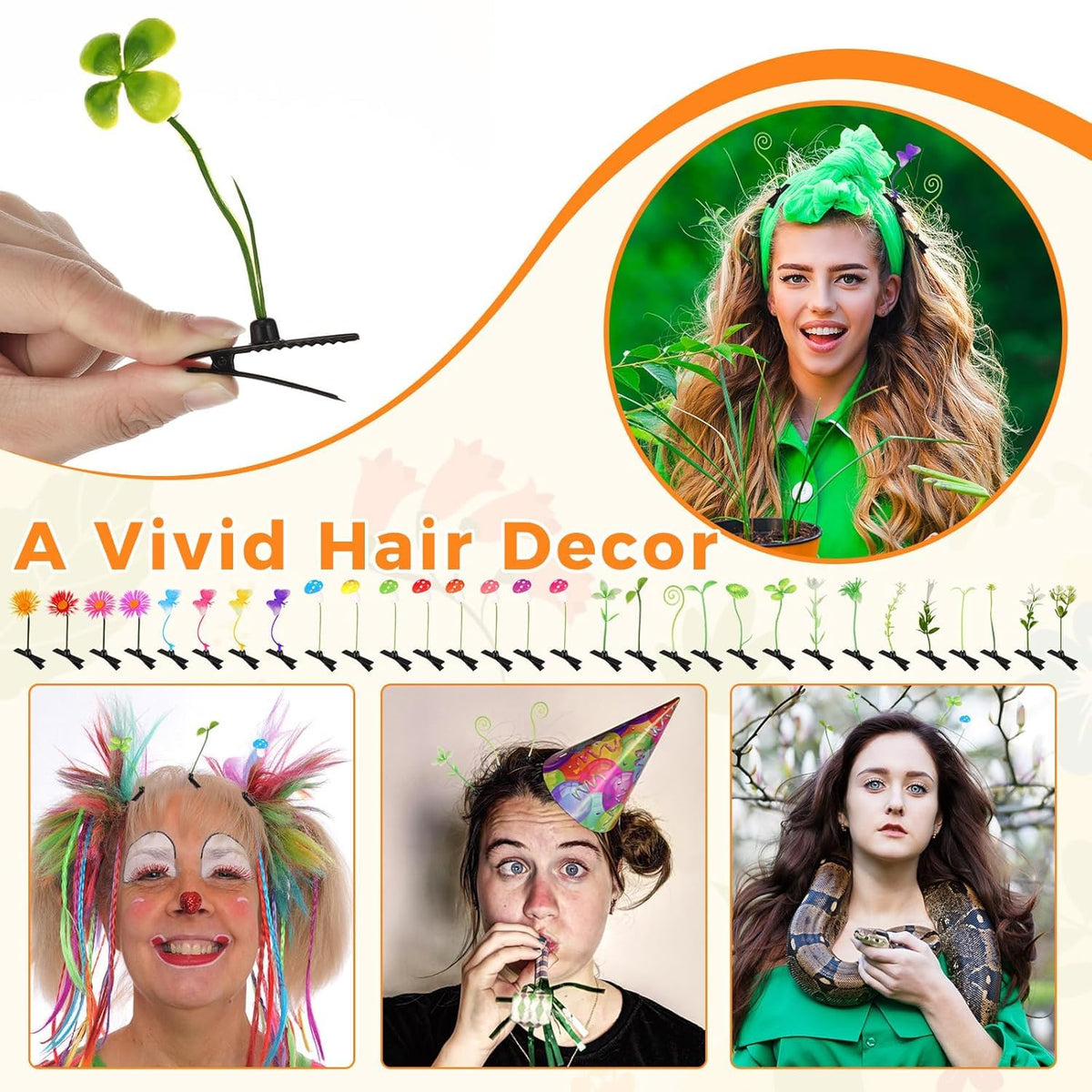 DX Grandway clips worn in hair at festival style, secure hold and colorful flair