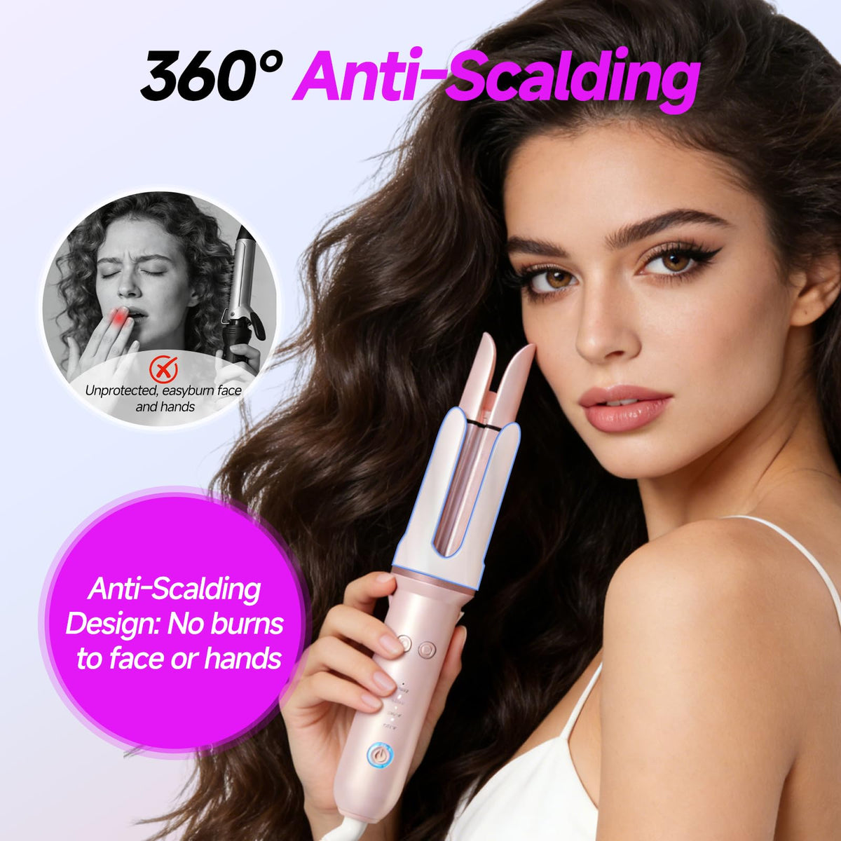 DYHOO curling iron held in hand to show compact size and travel-friendly weight