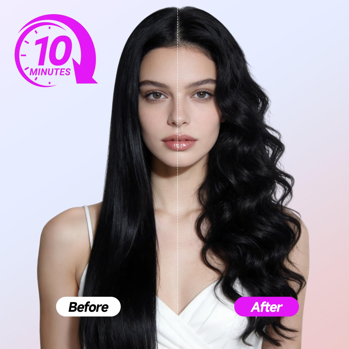 DYHOO close-up of ionic ceramic barrel highlighting smooth surface for even heat and less frizz