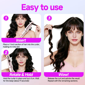 DYHOO rotating barrel in action demonstrating anti-tangle rotation for effortless curls