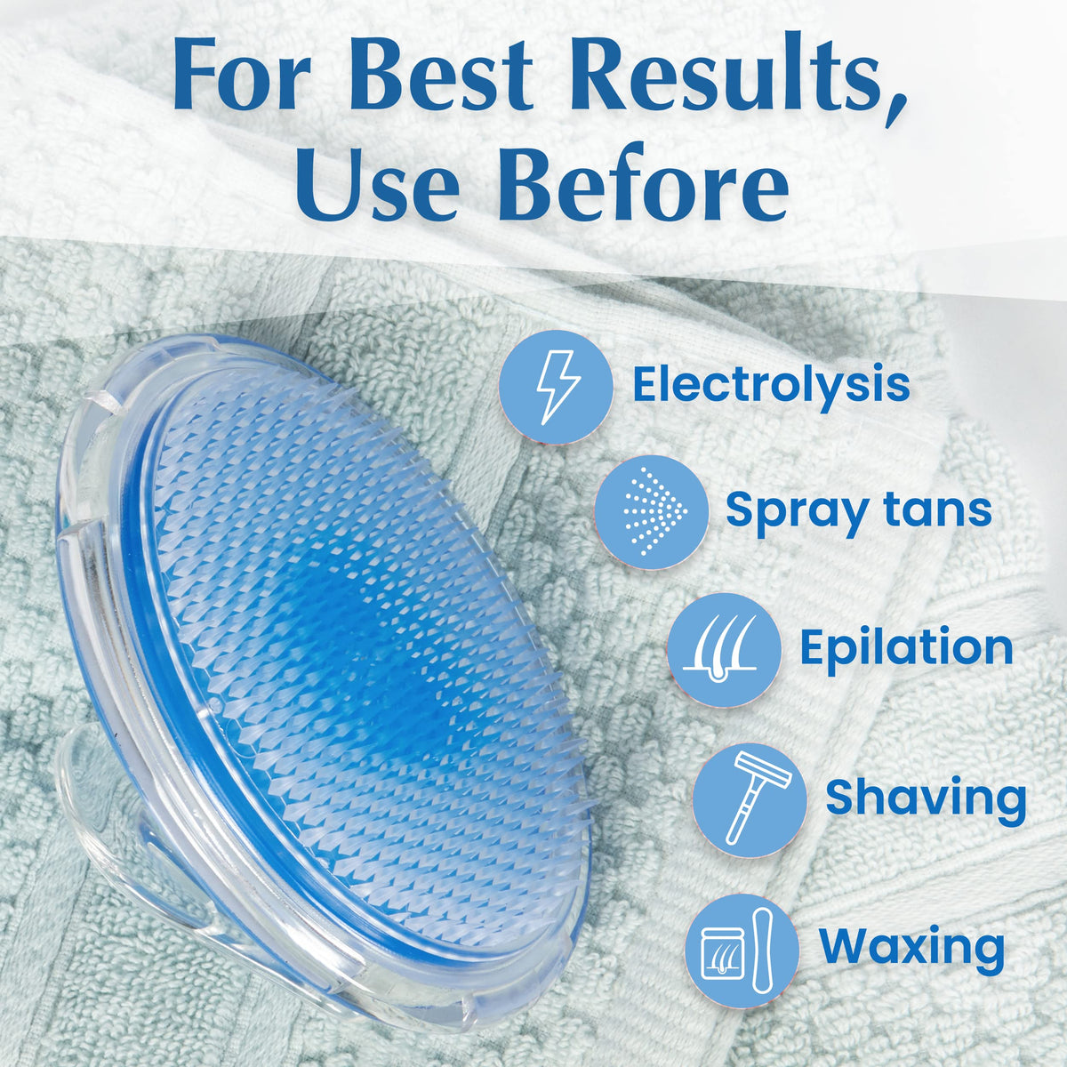 Dylonic exfoliator applied to bikini line showing gentle contouring for sensitive areas