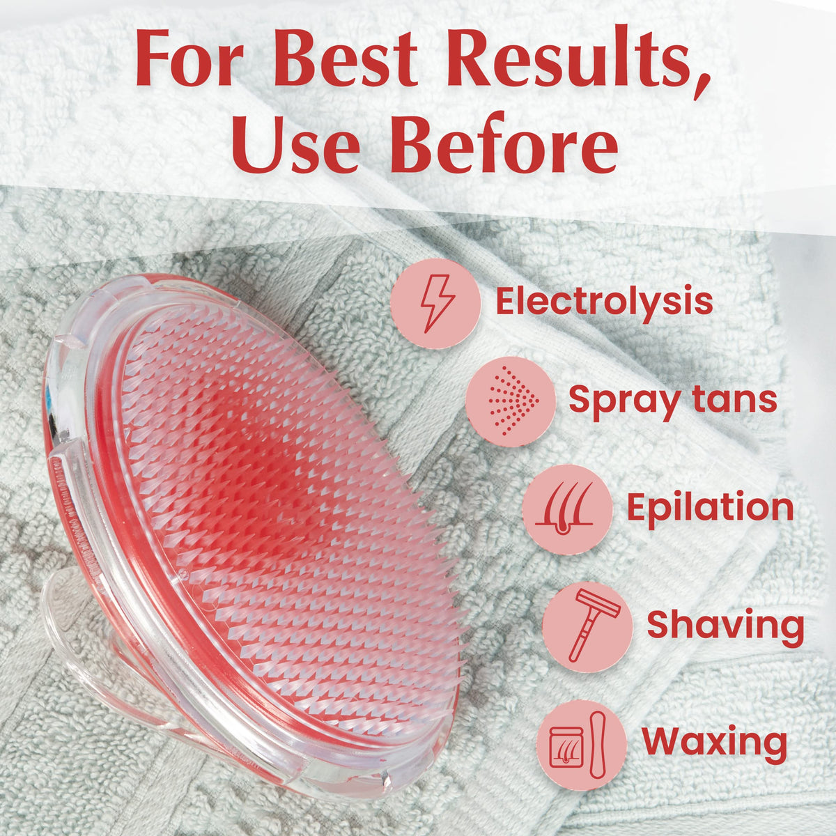 Dylonic brush exfoliating bikini line area to lift hairs and prevent ingrown hairs