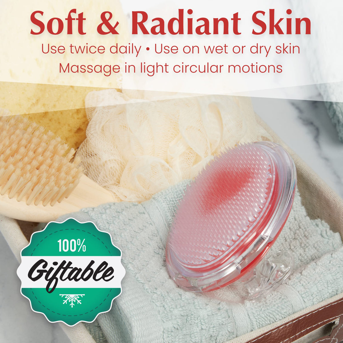 Dylonic brush being used in shower as pre-shave exfoliator to reduce razor bumps
