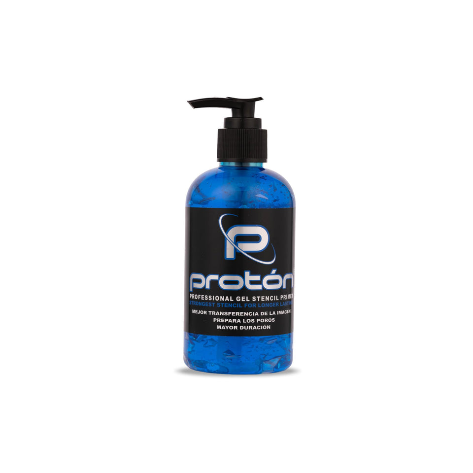 Dynamic Color Co Proton front packaging showing blue 8oz bottle and label, clear branding benefit