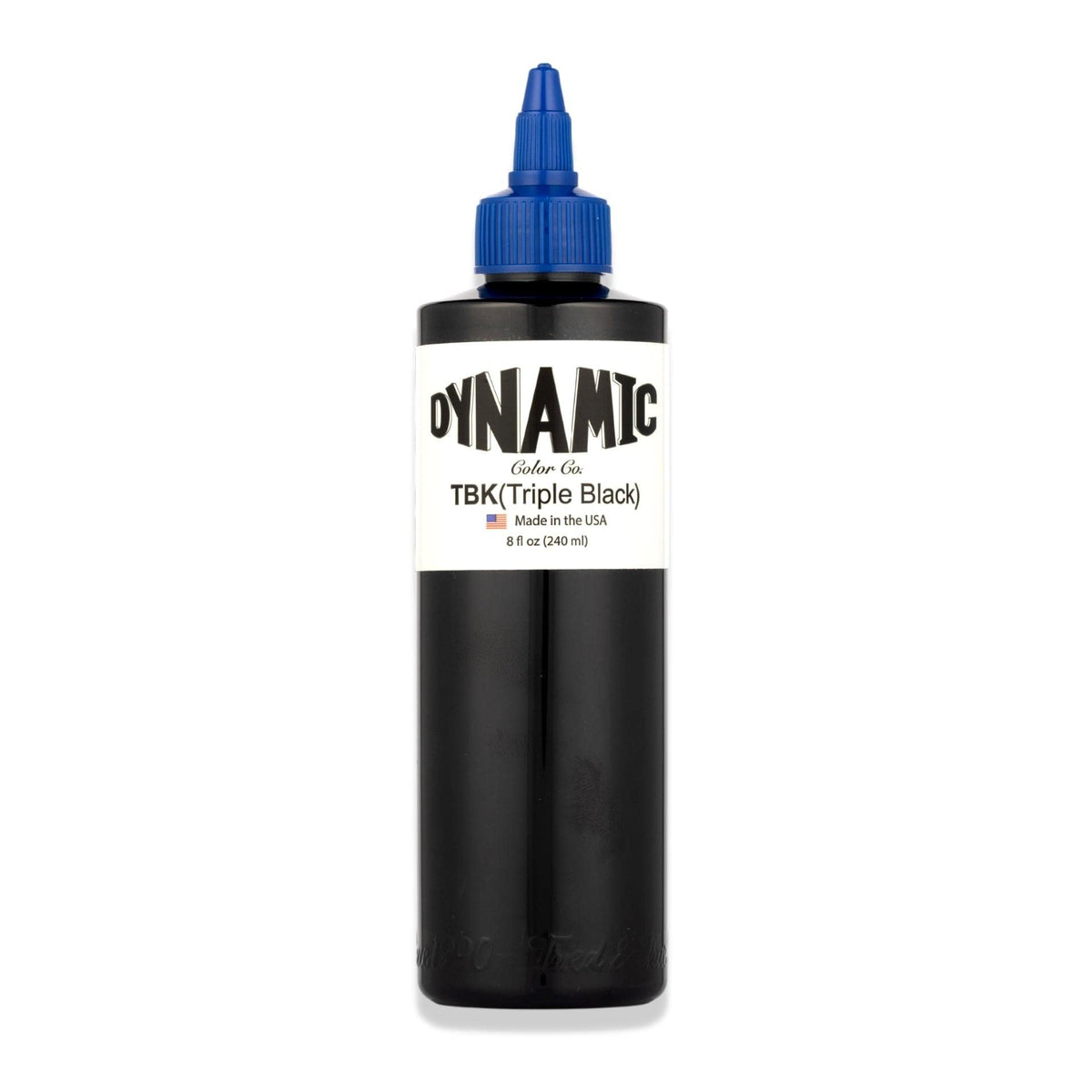 Dynamic Color Co front view of 8oz Triple Black bottle showing packaging and capacity benefit