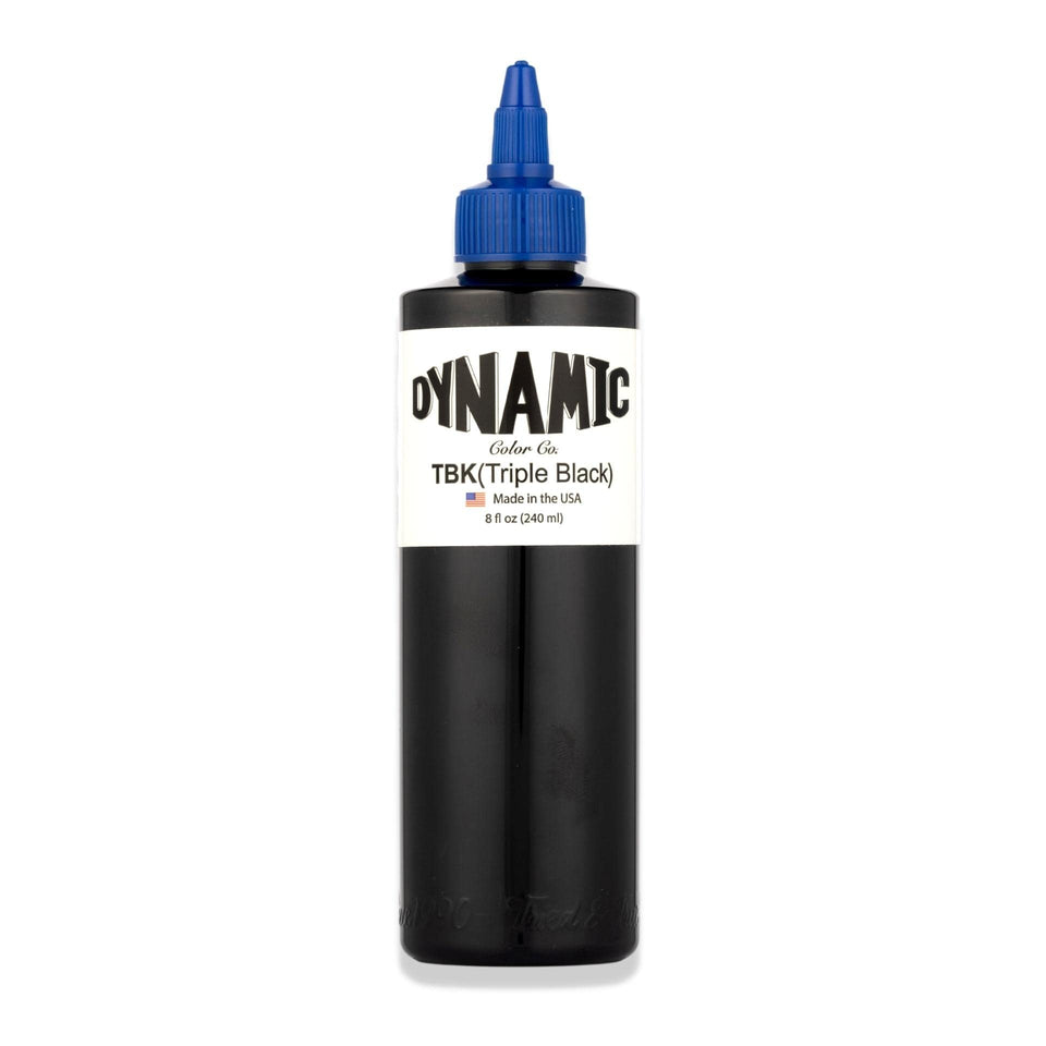 Dynamic Color Co front view of 8oz Triple Black bottle showing packaging and capacity benefit