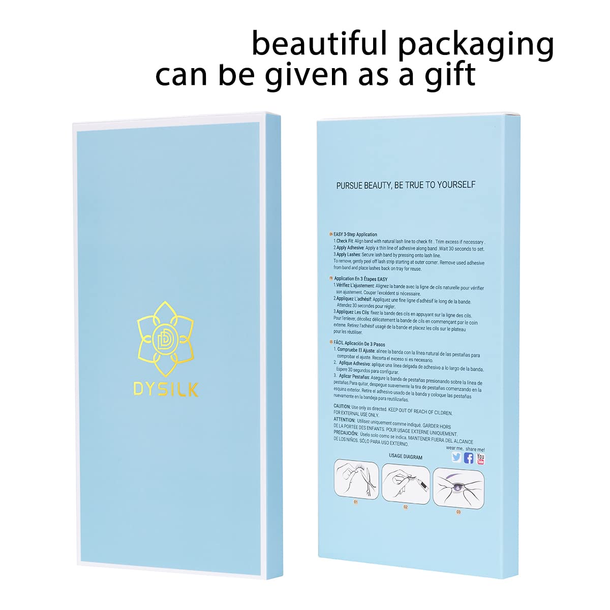 DYSILK travel case open with lashes stored for safe reuse on trips
