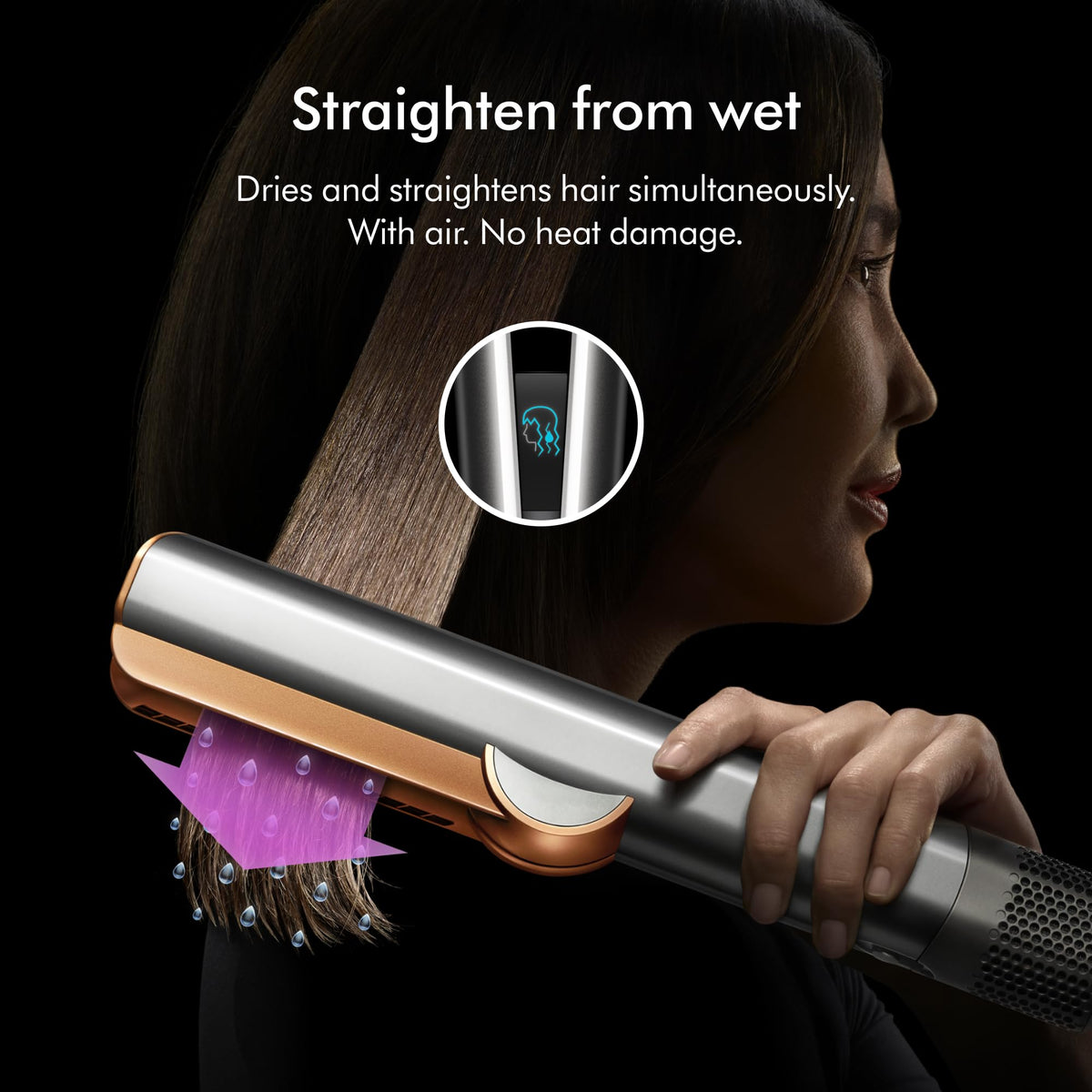 Dyson Airstrait ceramic pink finish close-up conveying premium color and style