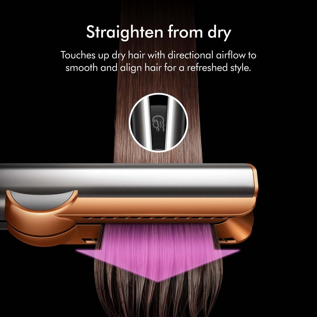 Dyson Airstrait clamping arms detail showing smooth guide for tensioned styling