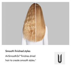 Dyson Airwrap AirSmooth2x attachment detail highlighting smoother, frizz‑reduced finishes