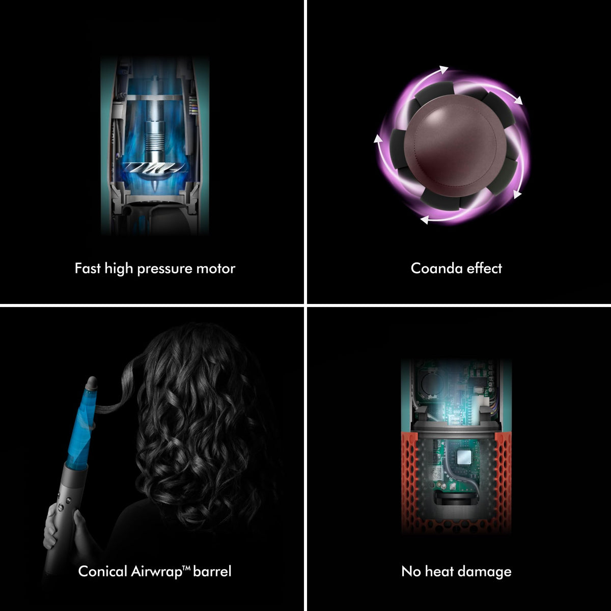 Dyson Airwrap i.d. finished curls on model demonstrating consistent, long‑lasting volume