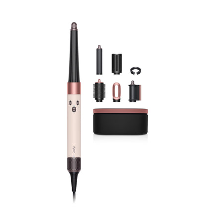 Dyson Airwrap i.d. front view showing all included attachments and base for versatile styling