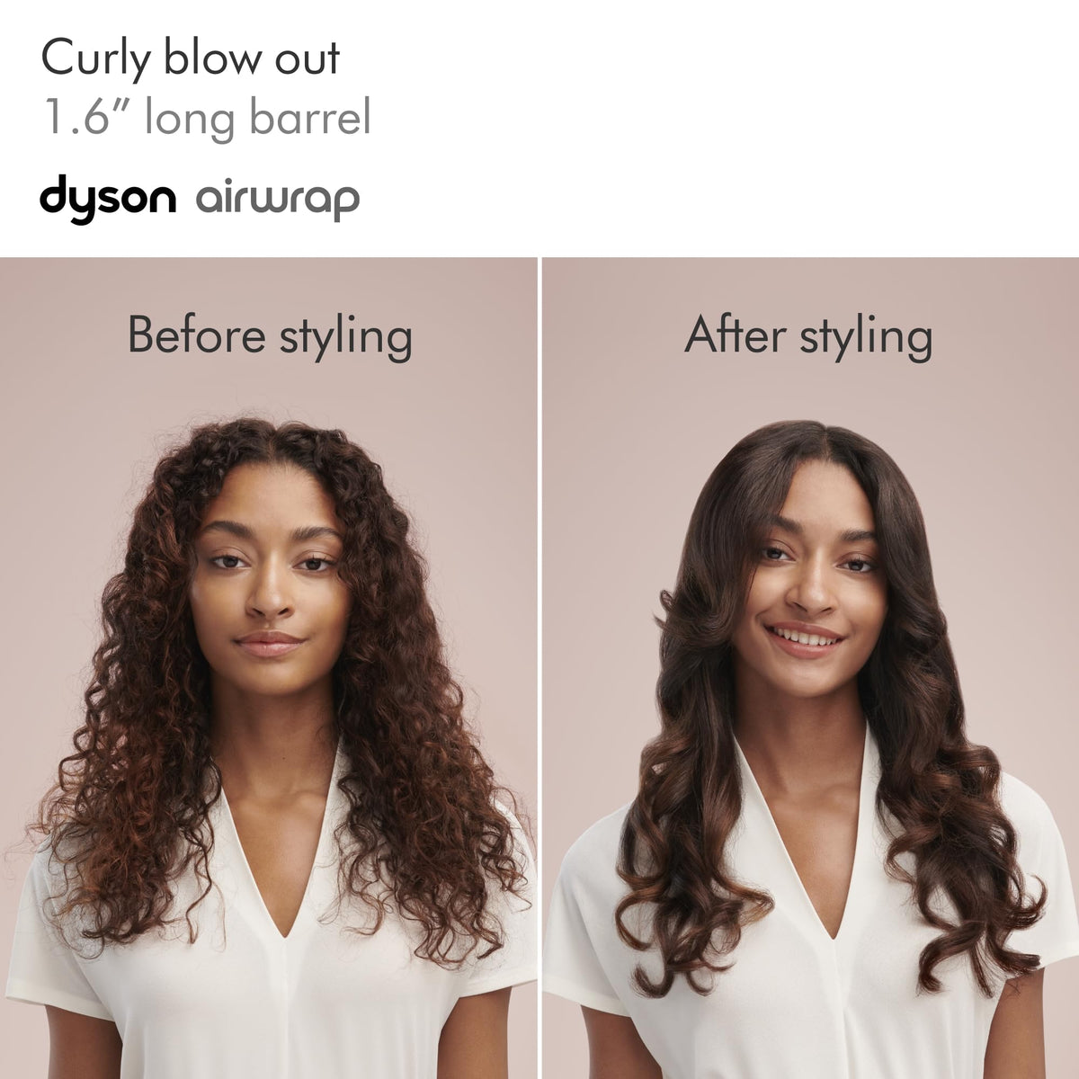 Dyson Airwrap long barrel in use on long hair creating loose bouncy curls and quicker styling