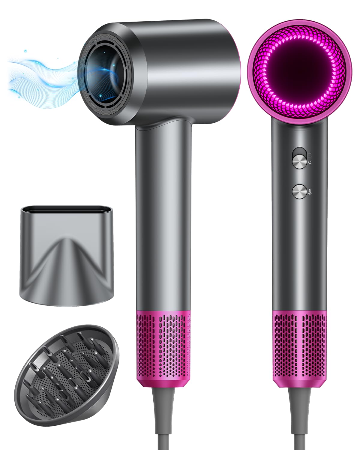 DZDVO hair dryer front view showing sleek design and fast drying benefit