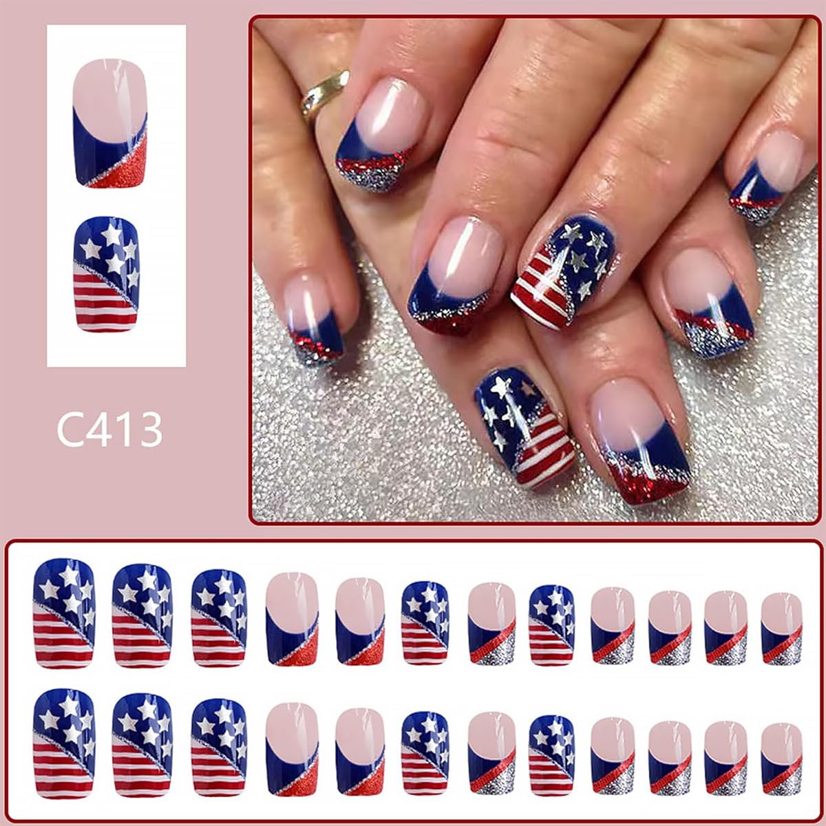 DZPGUONIZ close-up star glitter and American flag detail, eye-catching sparkle
