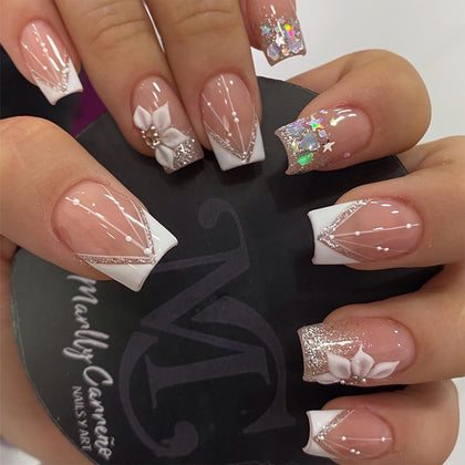 DZPGUONIZ front packaging showing full 24-piece press-on nail set and accessories