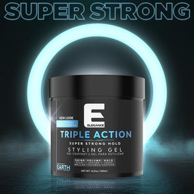 E Elegance gel applied during styling for strong hold benefit