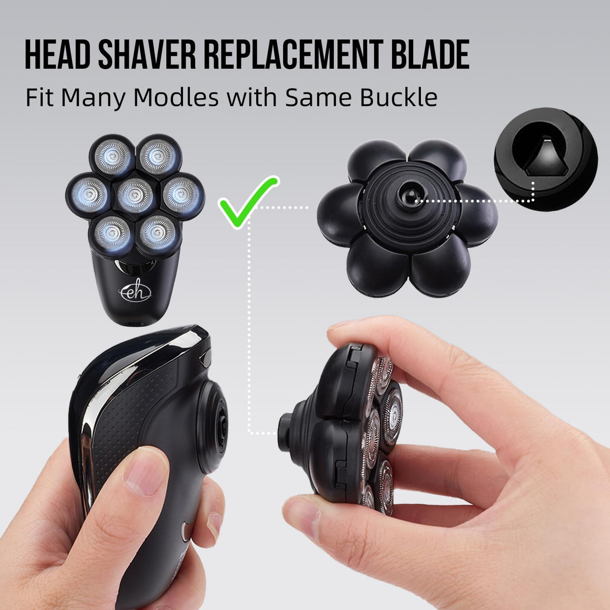 E-Hunter cleaning brush next to head showing maintenance and hygiene benefit