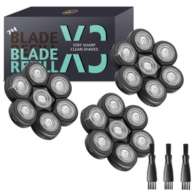 E-Hunter front view of 7-head replacement showing clean new blades and snap-fit benefit