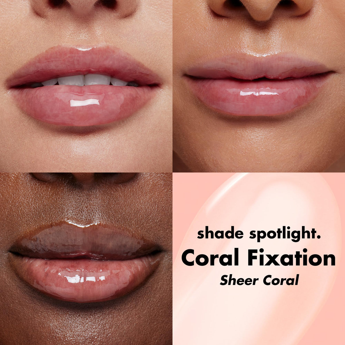 e.l.f. texture swatch of coral-tinted oil showing sheer glossy finish and non-sticky feel