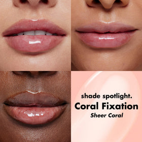 e.l.f. texture swatch of coral-tinted oil showing sheer glossy finish and non-sticky feel