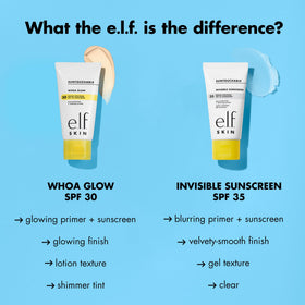 e.l.f. Suntouchable ingredients with aloe and meadowfoam showing soothing hydration