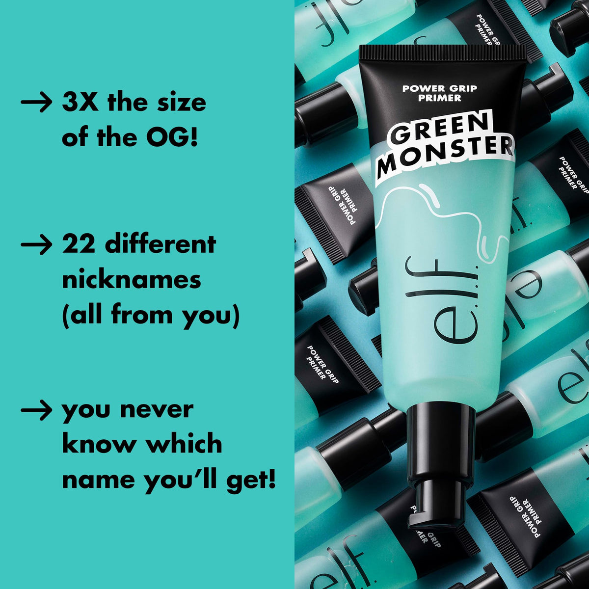 e.l.f. Power Grip primer next to foundation showing jumbo value size