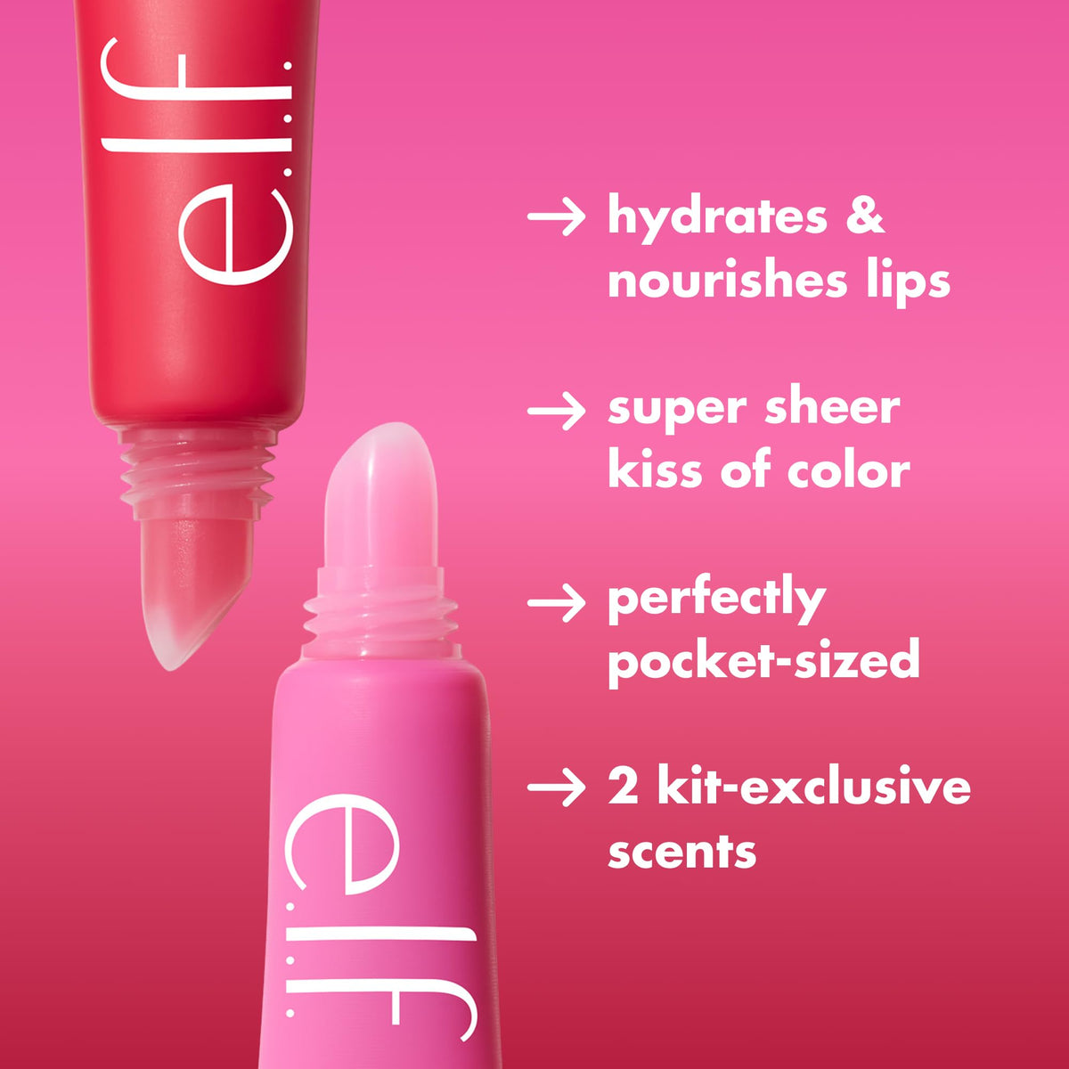 e.l.f. lips wearing bubblegum shade offering playful pink tint and smooth feel