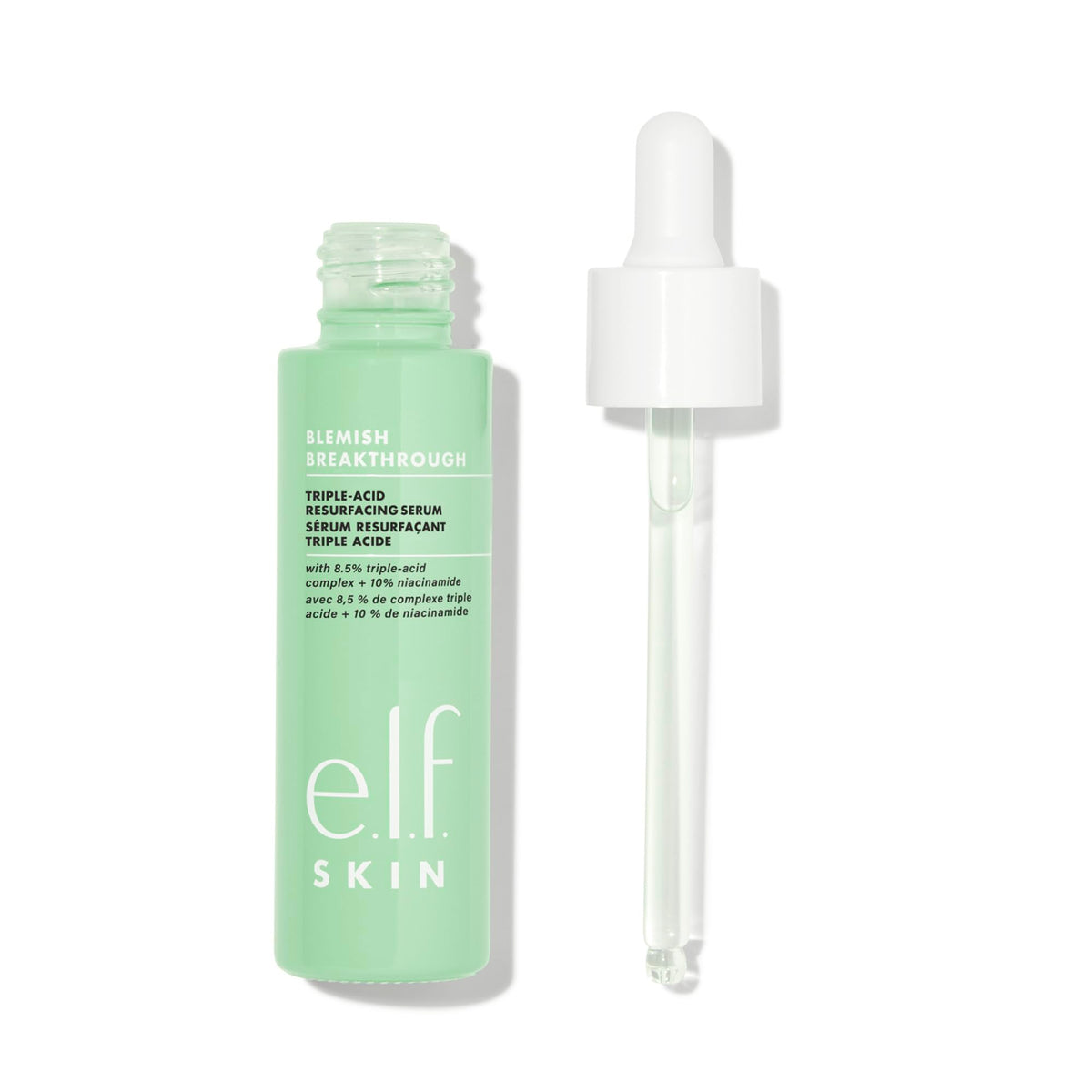 e.l.f. serum dropper texture close-up showing lightweight formula and absorption