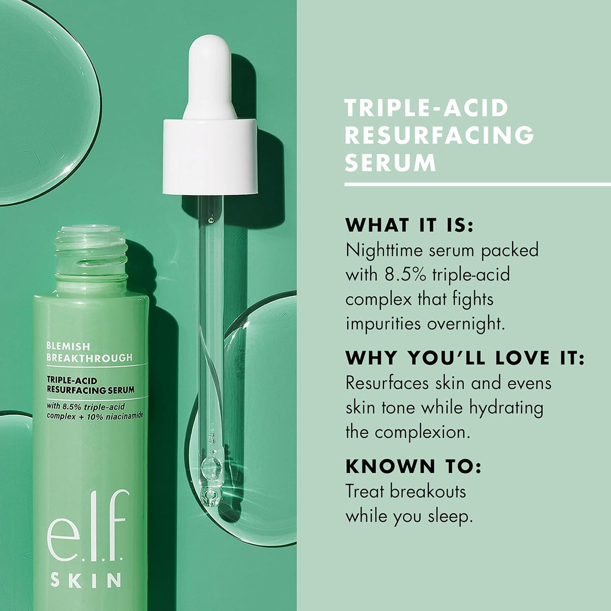 e.l.f. serum on bathroom counter in routine setting conveying gentle nightly care