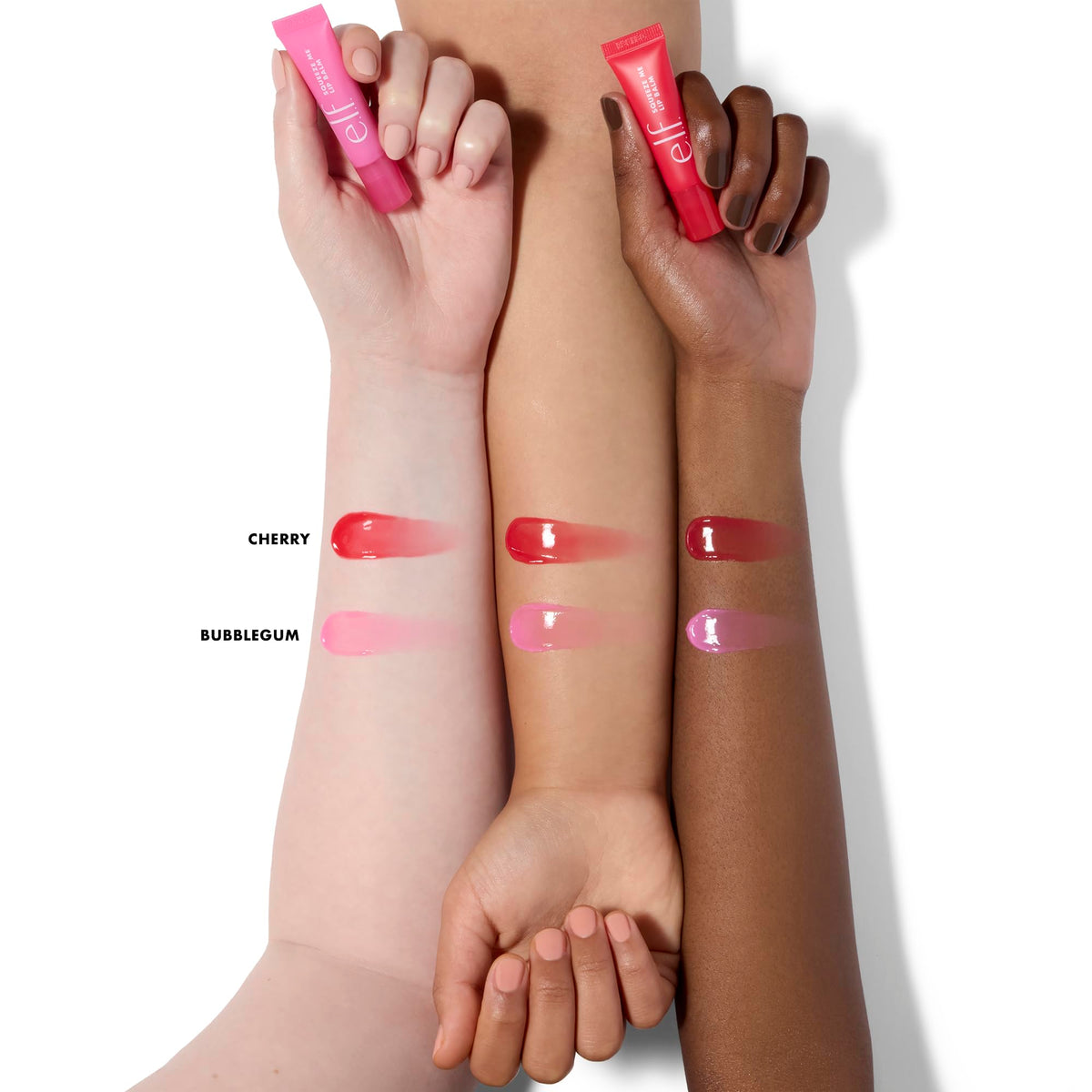 e.l.f. texture swatch on skin showing lightweight hydrating finish and sheer tint
