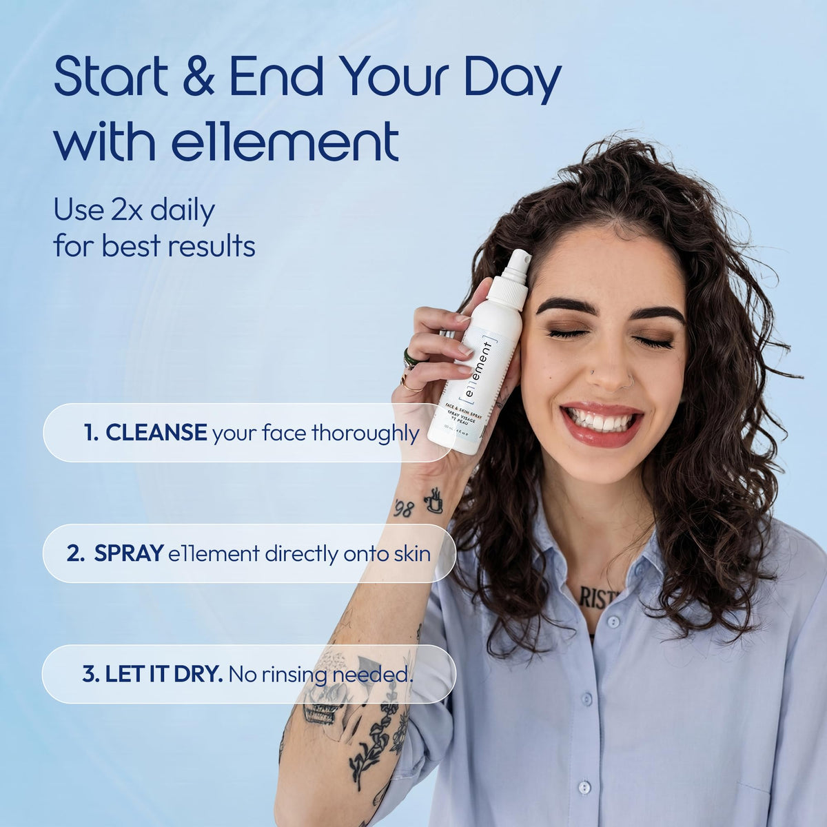 e11ement spray mist closeup showing fine fog for even skin coverage